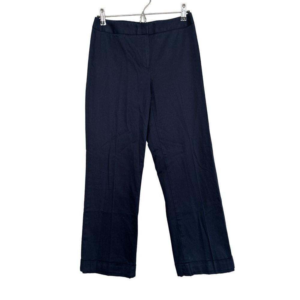 Lafayette 148 Navy Blue Strait Cut Hammed Pants Cotton Chino Khaki Size 2